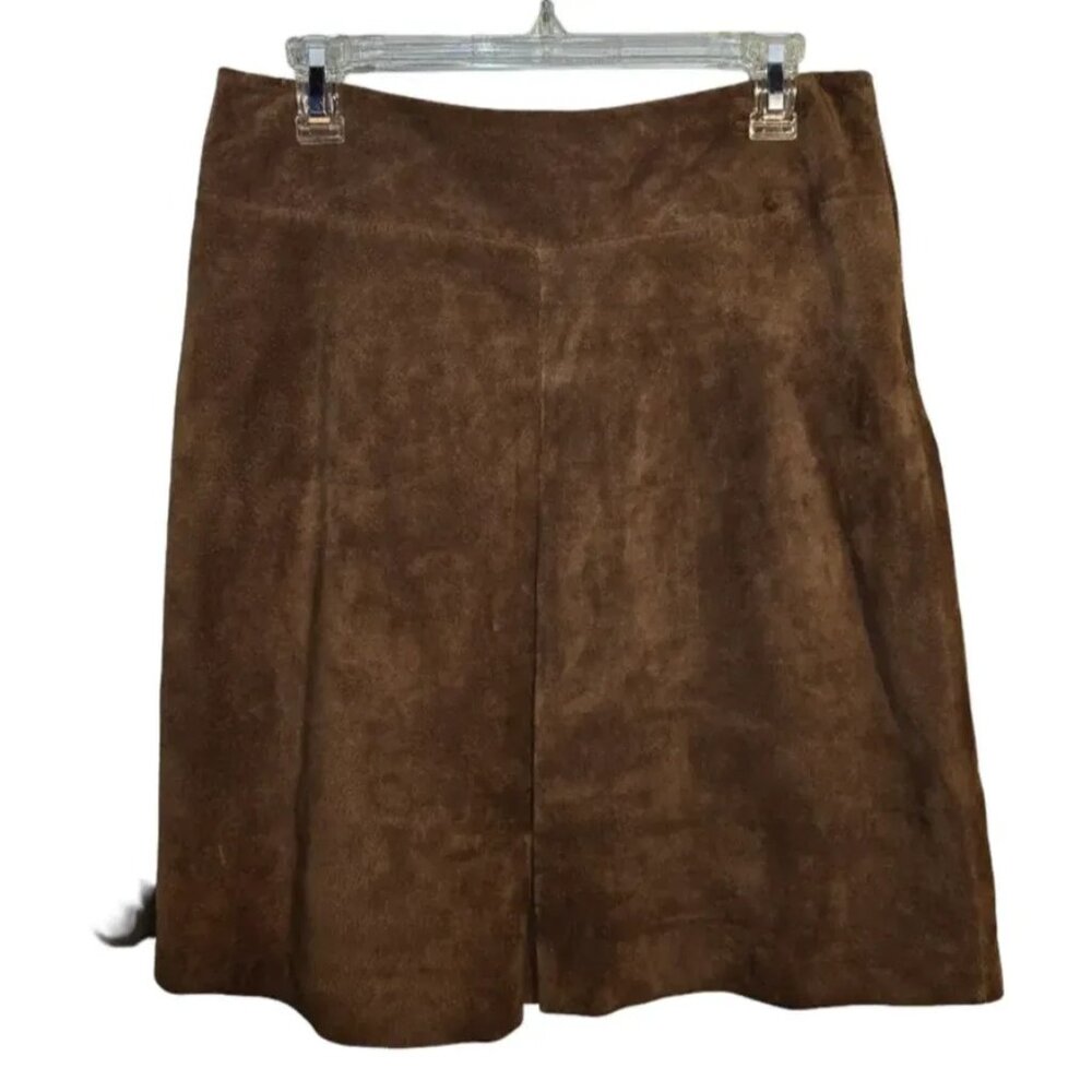 INC International Concepts Brown Genuine Leather Skirt | Size 8 NWOT